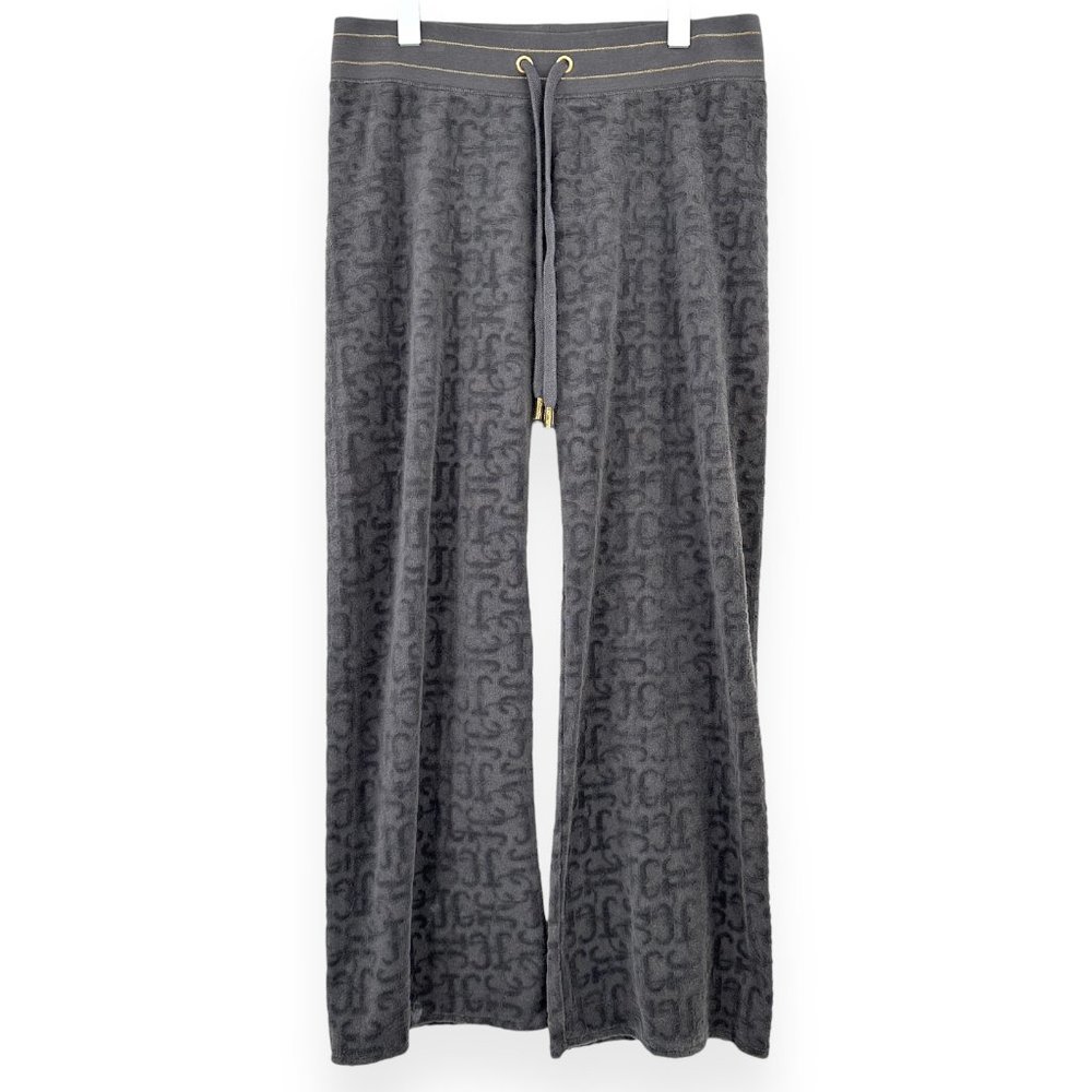 Y2K Vintage Juicy Couture Gray Printed Tracksuit Sweatpants sz Medium Low Rise